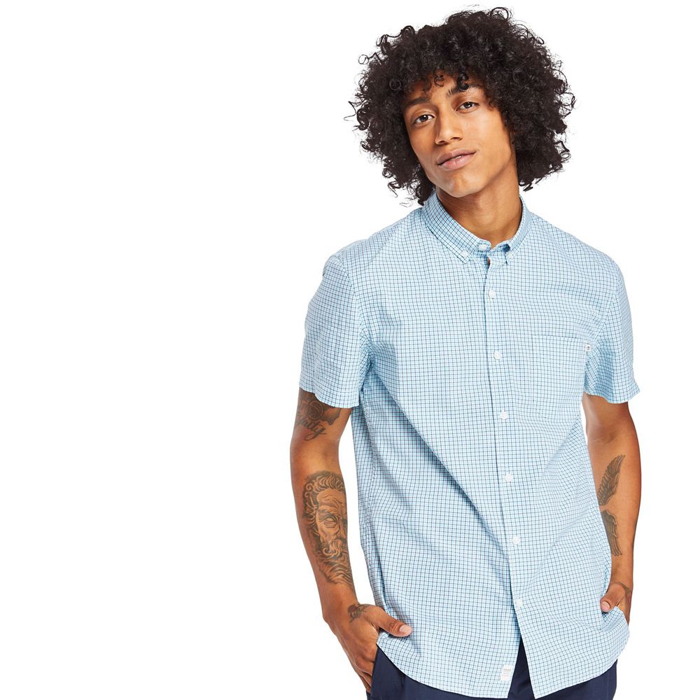 Camisa Timberland Hombre Eastham River Slim Fit Gingham Azules - Chile LZE-018752